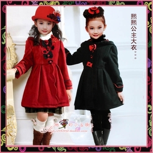 Winter 2013 ceicei medium-large princess girls clothing wool trench coat cotton-padded outerwear 6208