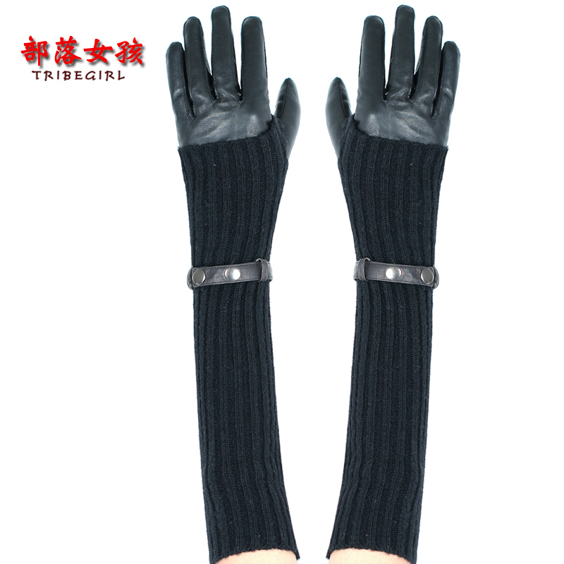 Winter 2013 women's ultra long wool cashmere thickening thermal sheepskin gloves women's long design genuine leather gloves
