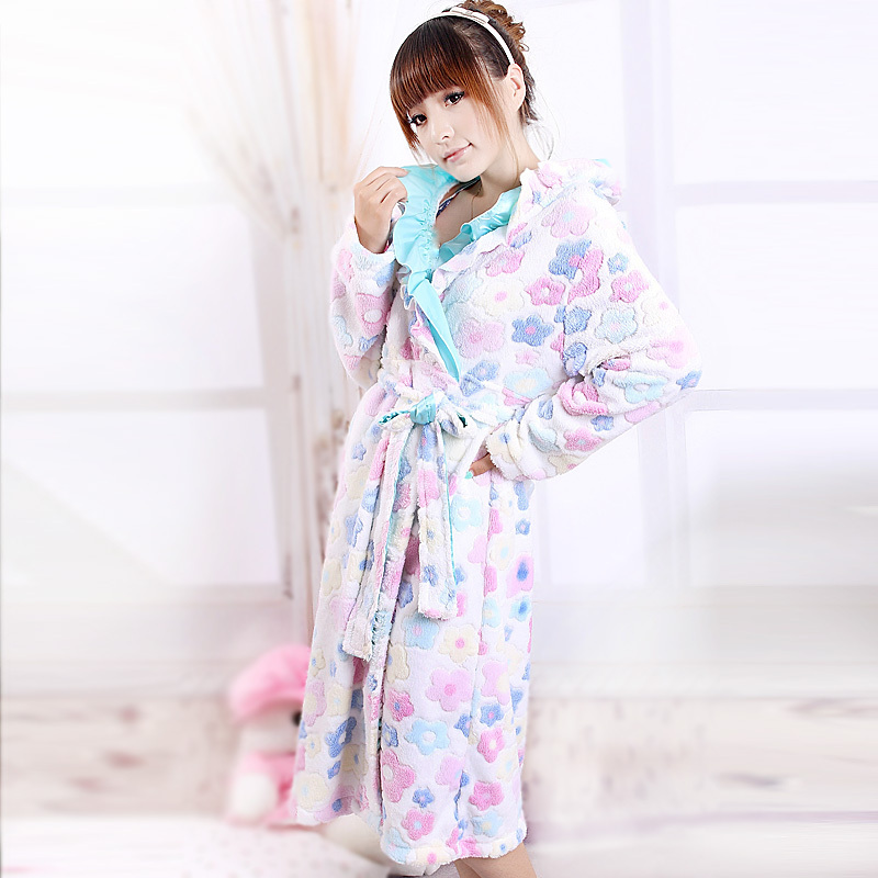 Winter a35 left bank of the double layer big ruffle collar jacquard coral fleece robe lounge