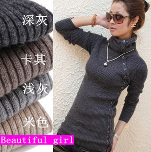 Winter and Autumn Elastic Rabbit Hair Women's High Quality Clothes Slim Medium-long Thickening Turtleneck Warm Sweaters S-861
