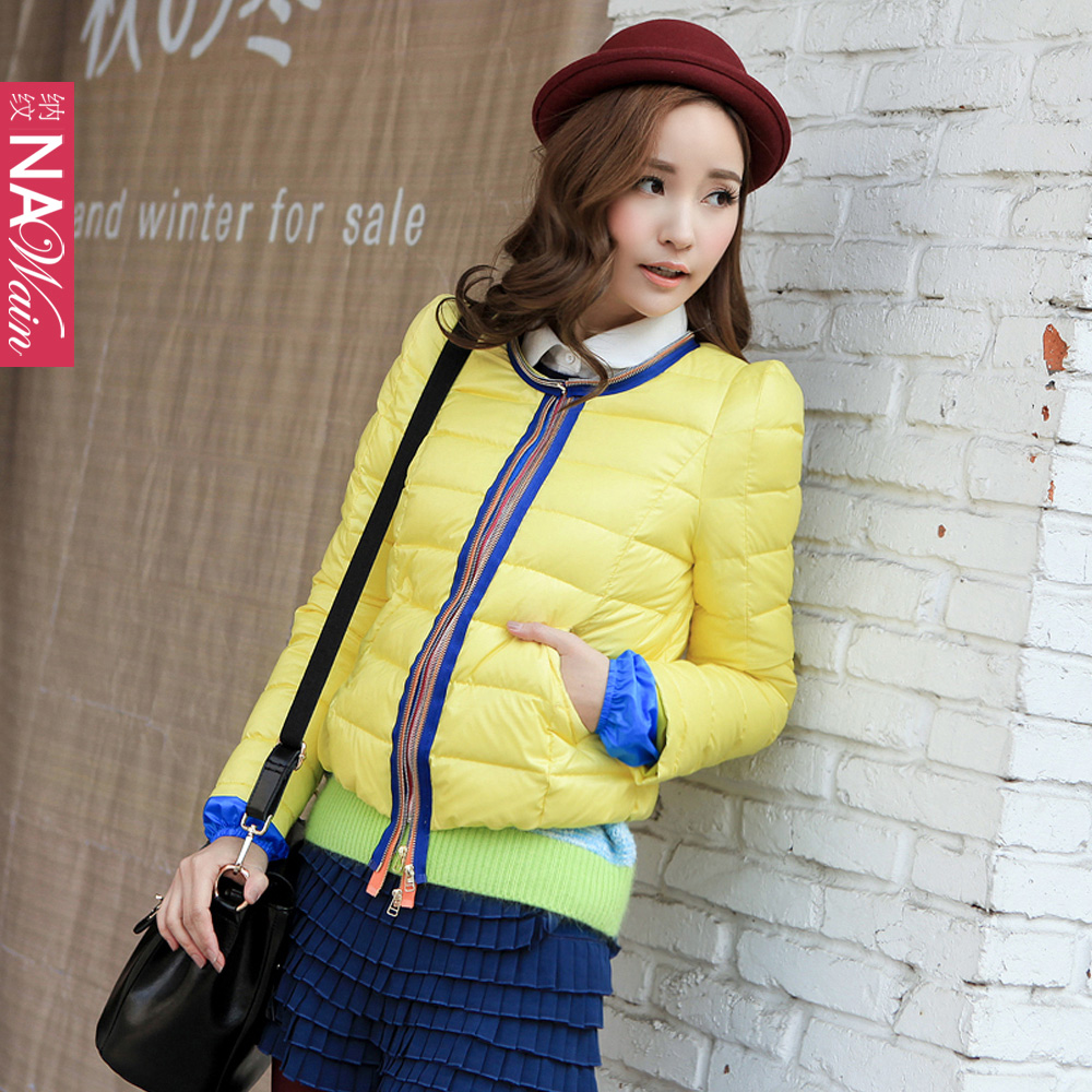 Winter around the zipper color block short design down coat Women n41575e