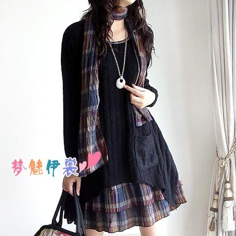 Winter autumn and winter autumn fashion loose plus size clothing faux two piece set one-piece dress