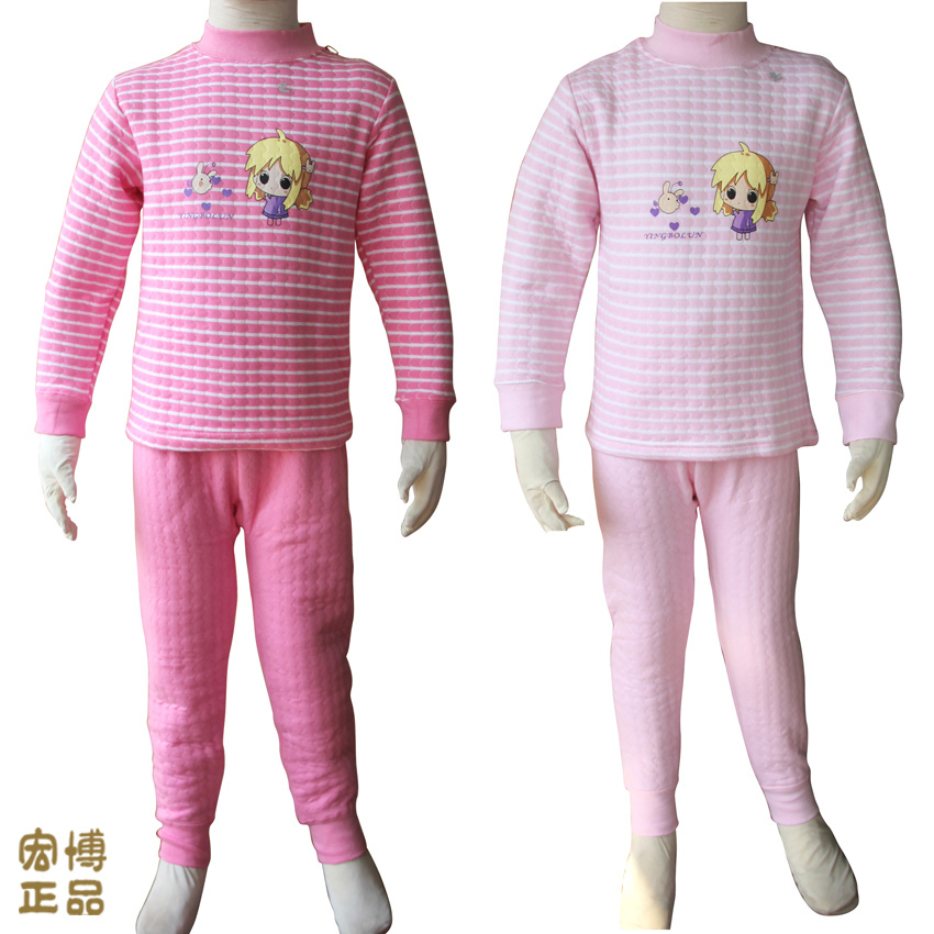Winter autumn and winter child medium-large female child thermal underwear set air layer thermal cotton sweater