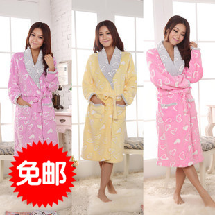 Winter autumn and winter heart nightgown robe women's bathrobes coral fleece sleepwear lounge