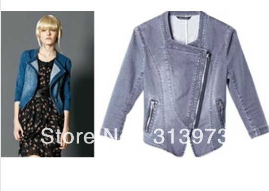 winter baseball pu leather Washed white denim jacket women rivet fashion spring WT-12 Free Shipping Size S  M  L