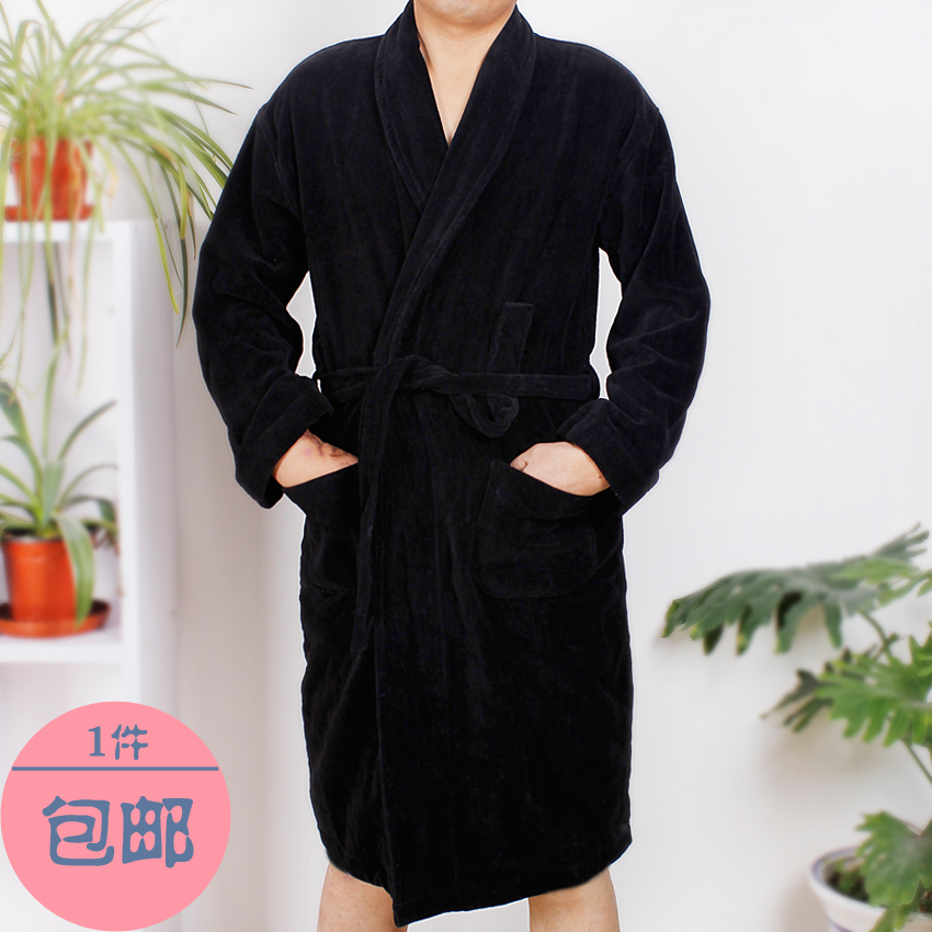 Winter black cloth towel terry Men lounge robe sleepwear