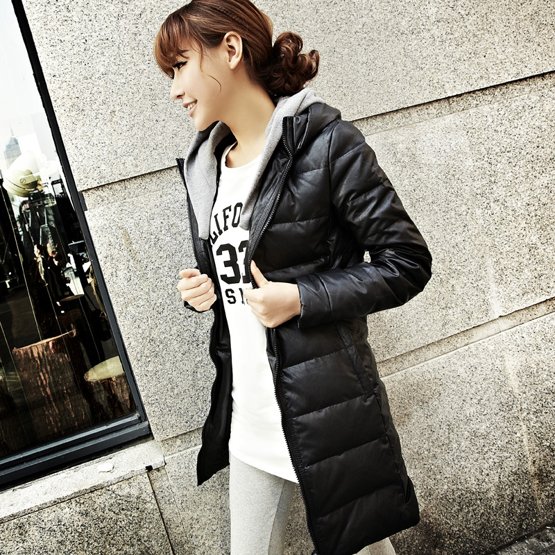 Winter black double layer of disassembly screw nut PU down coat outerwear 21y4236