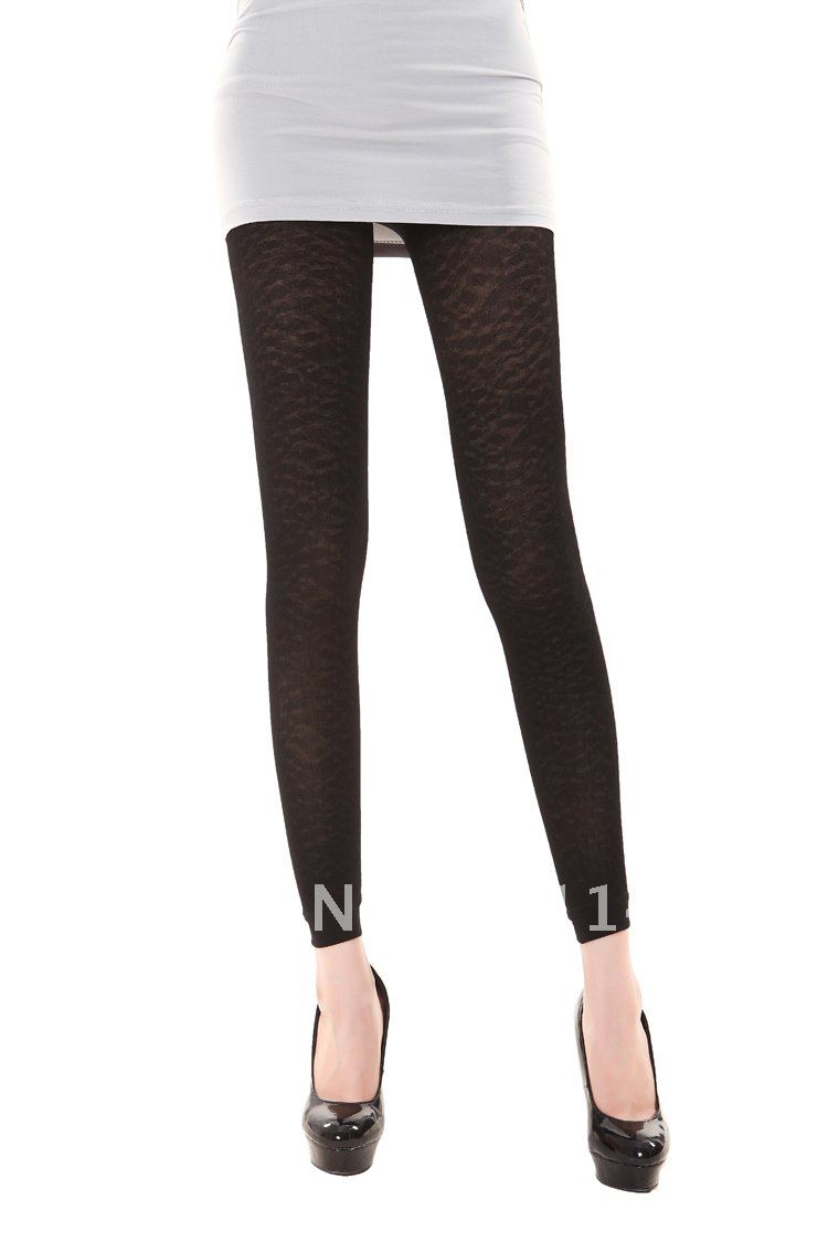 Winter Black Leopard Fashion, double layer plus jacquard, velvet ankle length trousers,winter pants, 6pcs/lot 3704