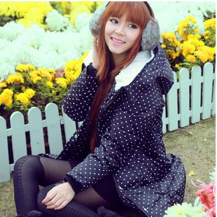 Winter black polka dot berber fleece slim medium-long down coat outerwear women's