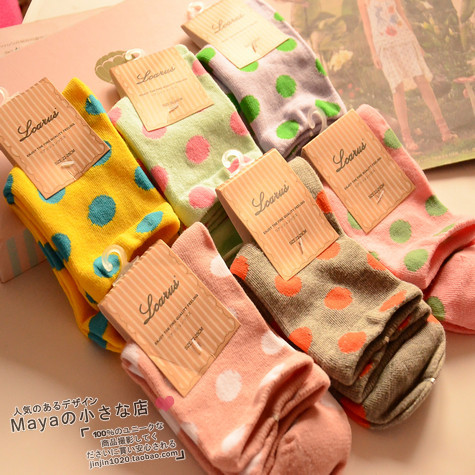 Winter bubble small big dot small heart knee-high socks cotton socks 5 pcs/lot