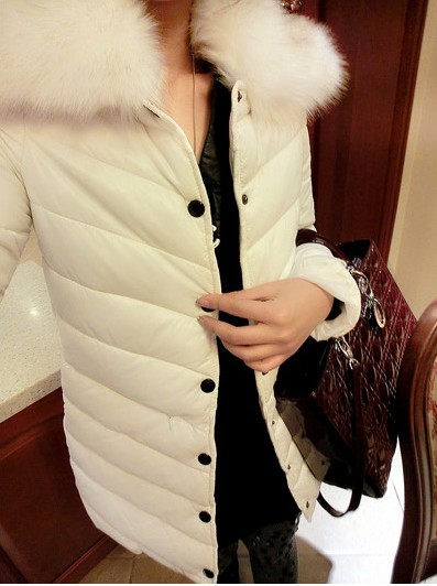 Winter candy color fur collar cotton medium-long wadded jacket outerwear