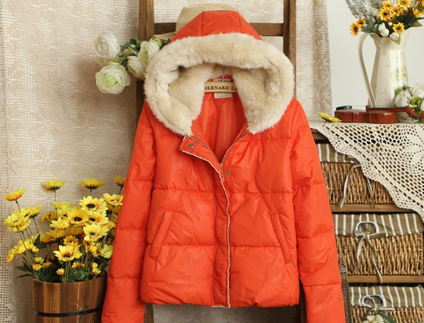Winter candy color lace short design with a hood women's wadded jacket cotton-padded coat