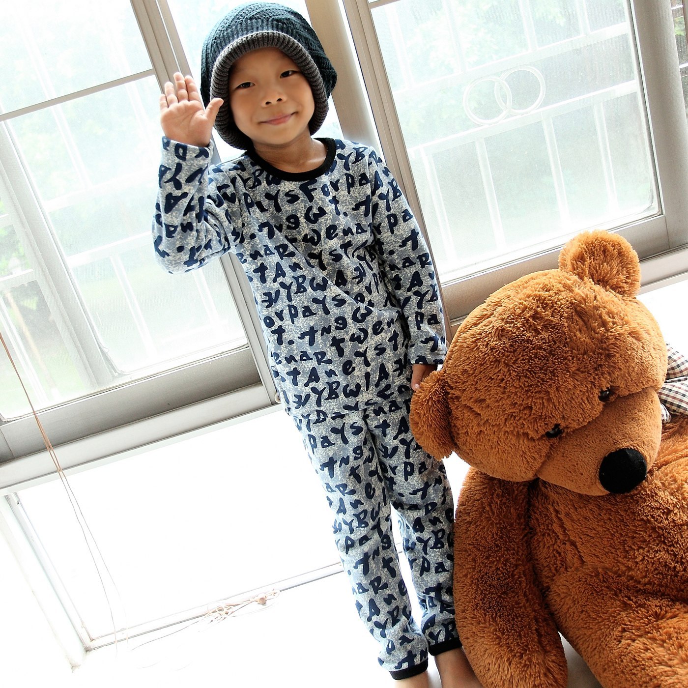 Winter child baby lounge thickening fleece thermal underwear sleep set
