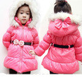 Winter child clothing female baby faux hat trench overcoat thick outerwear cotton-padded jacket