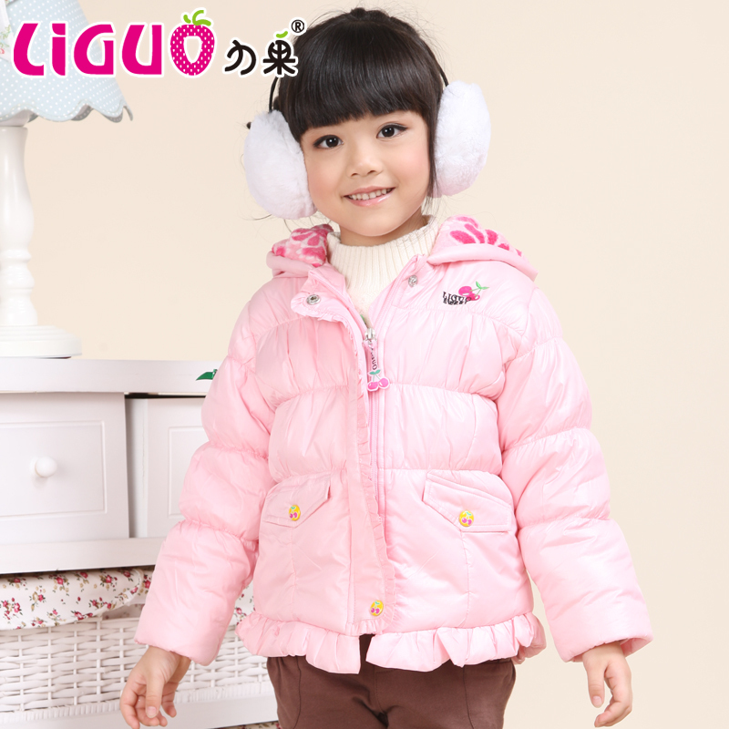 Winter child zipper thickening with a hood wadded jacket all-match cherry long-sleeve outerwear cotton-padded