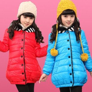 Winter children's clothing female child casual cotton-padded jacket child wadded jacket child with a hood long design outerwear