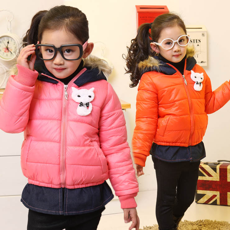 Winter children's clothing female child cotton-padded denim laciness outerwear child wadded jacket cotton-padded jacket