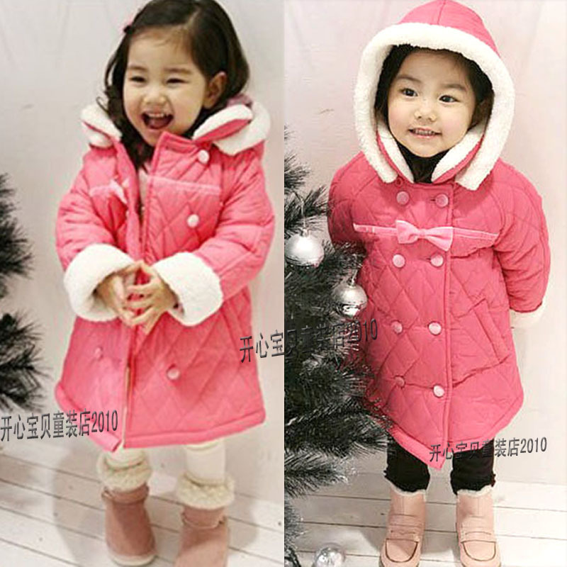 Winter children's clothing female child cotton-padded jacket glossy thick cashmere outerwear child baby long trench overcoat
