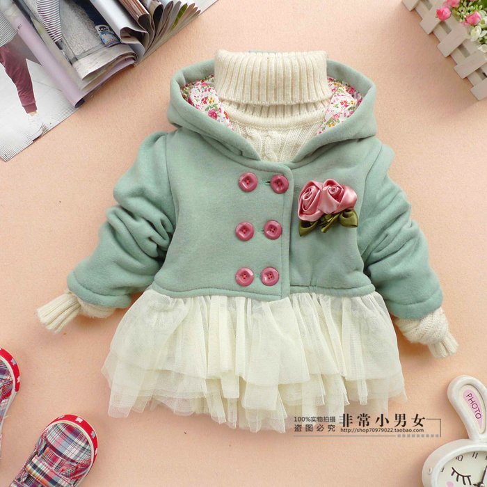Winter children's clothing female child wadded jacket outerwear skirt gauze trench outerwear plus wool thick wool coat