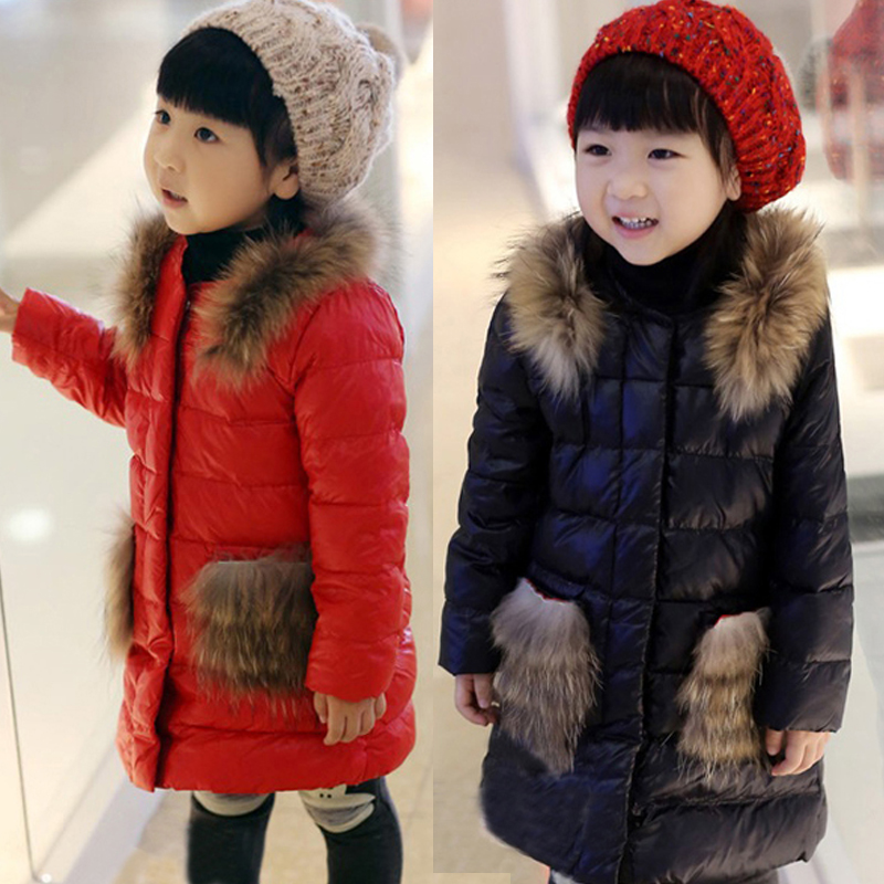 Winter children's clothing gentlewomen fashion patchwork fur collar female child female long design child cotton-padded jacket
