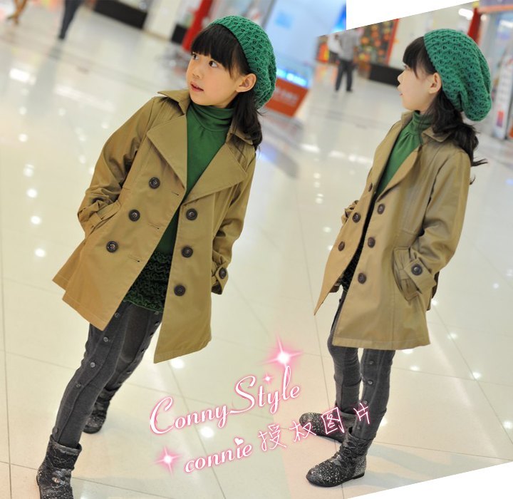 Winter children's clothing large lapel double breasted military fashion trench outerwear child overcoat medium-large female