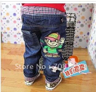 Winter children's wear jeans/the boy girl clip thick hair trousers/baby pants