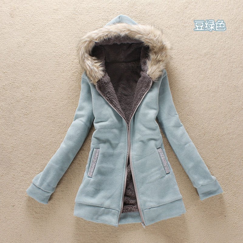Winter Clothing Wool Hooded Thicken Coat Diamond Ornament Pockets Solid Color Long Sleeve women Coats