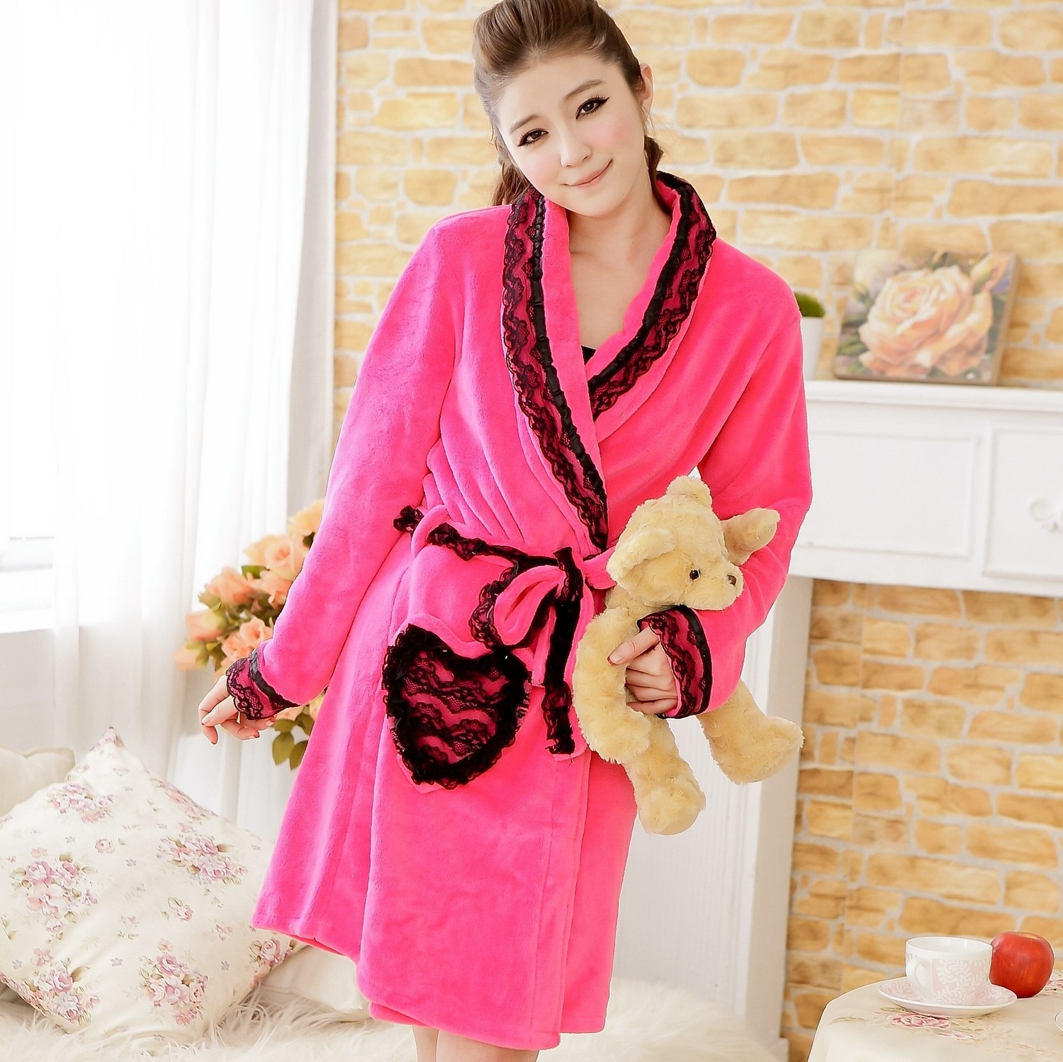 Winter coral fleece robe rose princess lace love 2012 winter sleepwear hot-selling