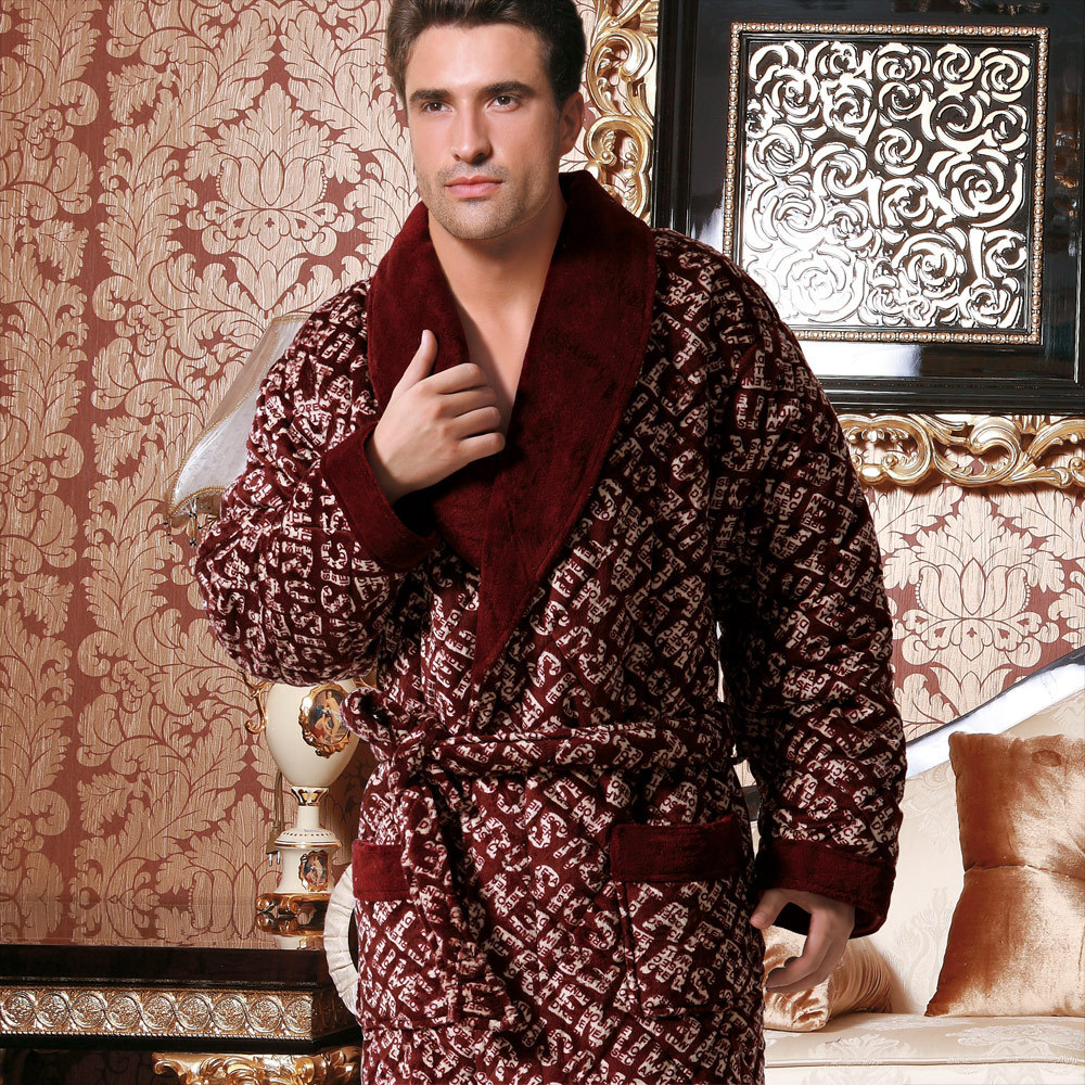 Winter coral fleece sleepwear luxury thickening thermal super soft velvet cotton-padded lounge male robe
