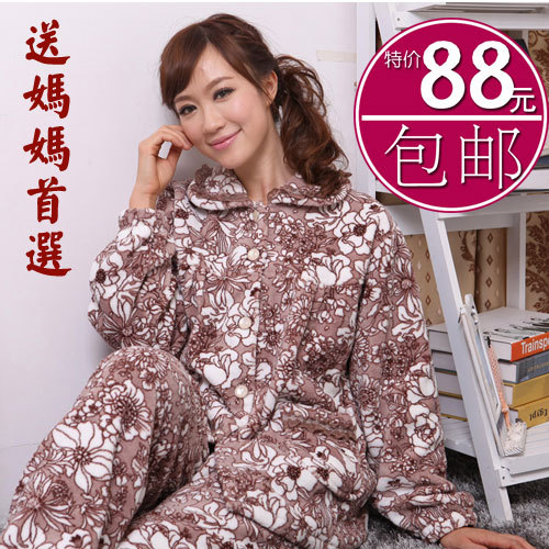 Winter coral fleece sleepwear women's coral fleece thickening set sleepwear quinquagenarian sleepwear lounge