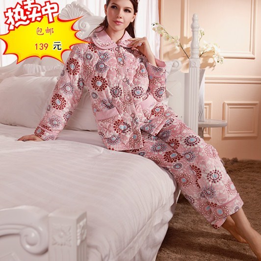 winter cotton-padded female flowers in the velvet sleep 3244 lounge set
