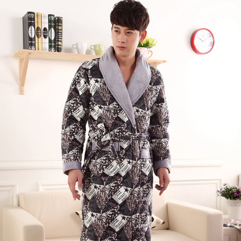 Winter cotton-padded sleepwear robe male long-sleeve autumn and winter thickening sleepwear coral fleece cotton-padded bathrobes