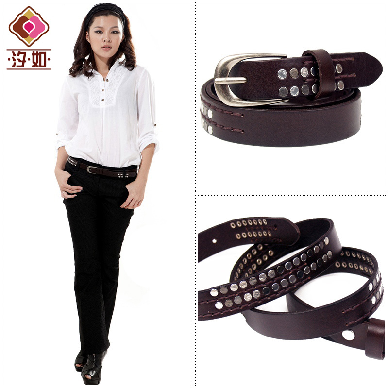 Winter cowhide vintage strap female fashion all-match rivet decoration genuine leather strap belt