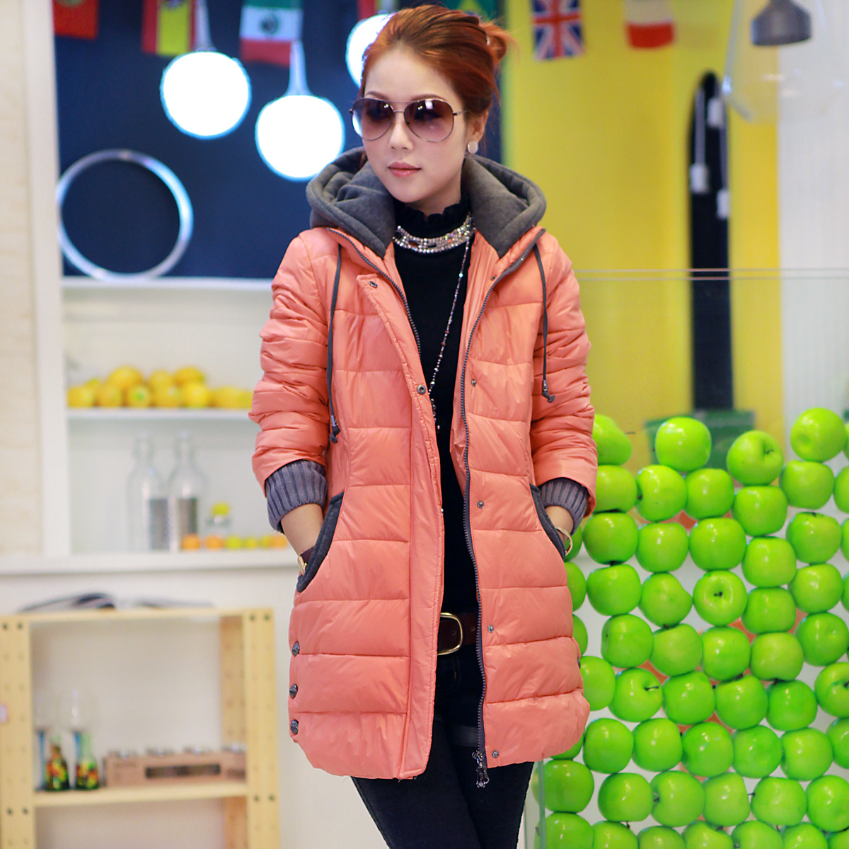 Winter down coat female METERS BONWE medium-long down coat thickening wadded jacket outerwear female