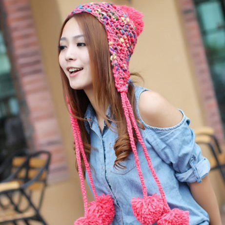 Winter ear protector women's wool ball cap handmade thickening thermal knitted hat cap aircraft