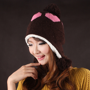Winter ear warm hat heart floccular ball hat knitted hat knitted hat