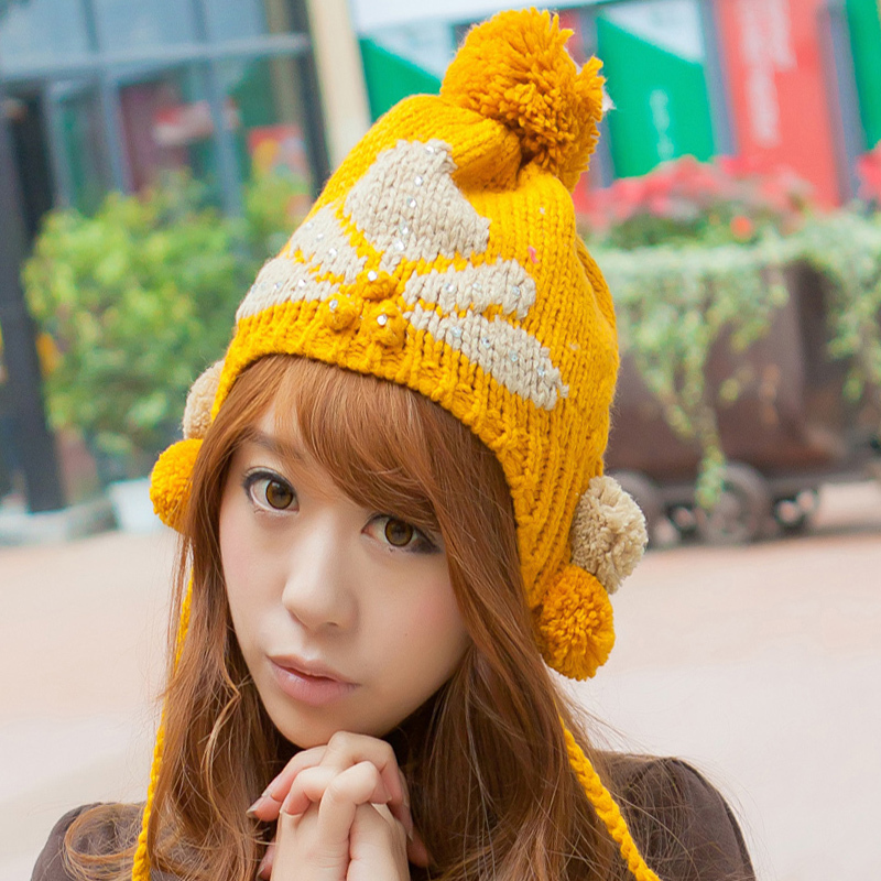winter earmuffs knitted hat &female knitted hat  with diamond