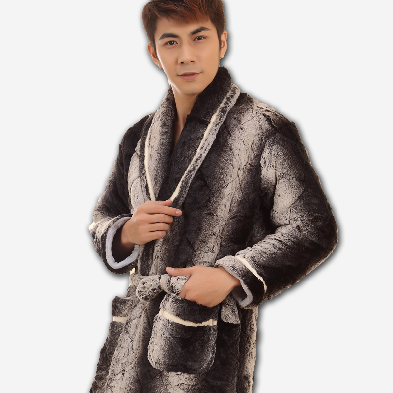 Winter elegant handsome male women's quality marten velvet coral fleece clip theses plush robe bathrobes