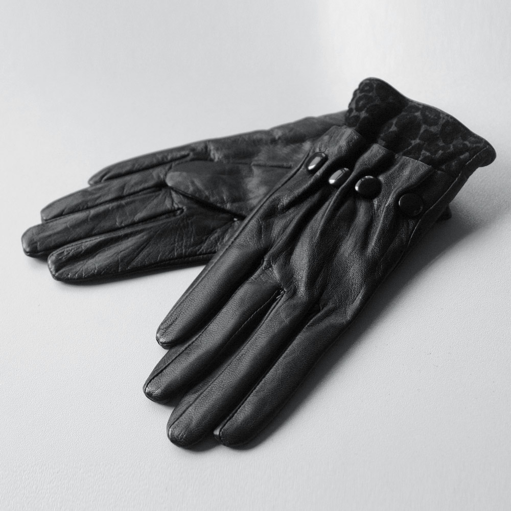 Winter elegant women's elegant casual thickening thermal plus velvet black sheepskin genuine leather gloves