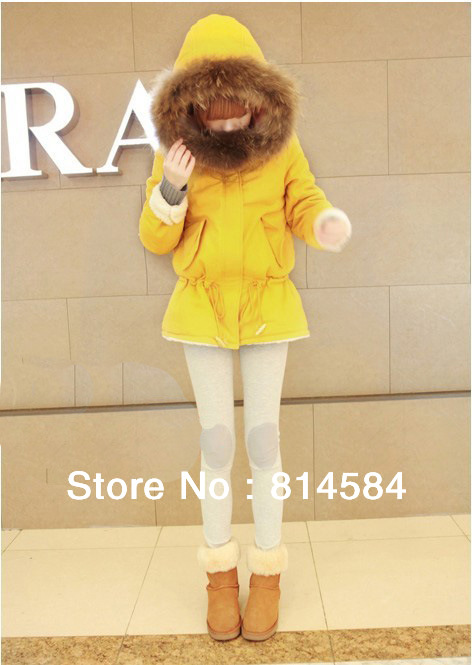 Winter Fashion Bright color women hooded overcoat jacket yellow warm CT007