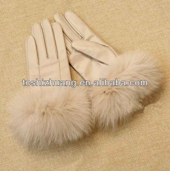 winter fashion fur gloves,100% sheep leather with fox fur women gloves