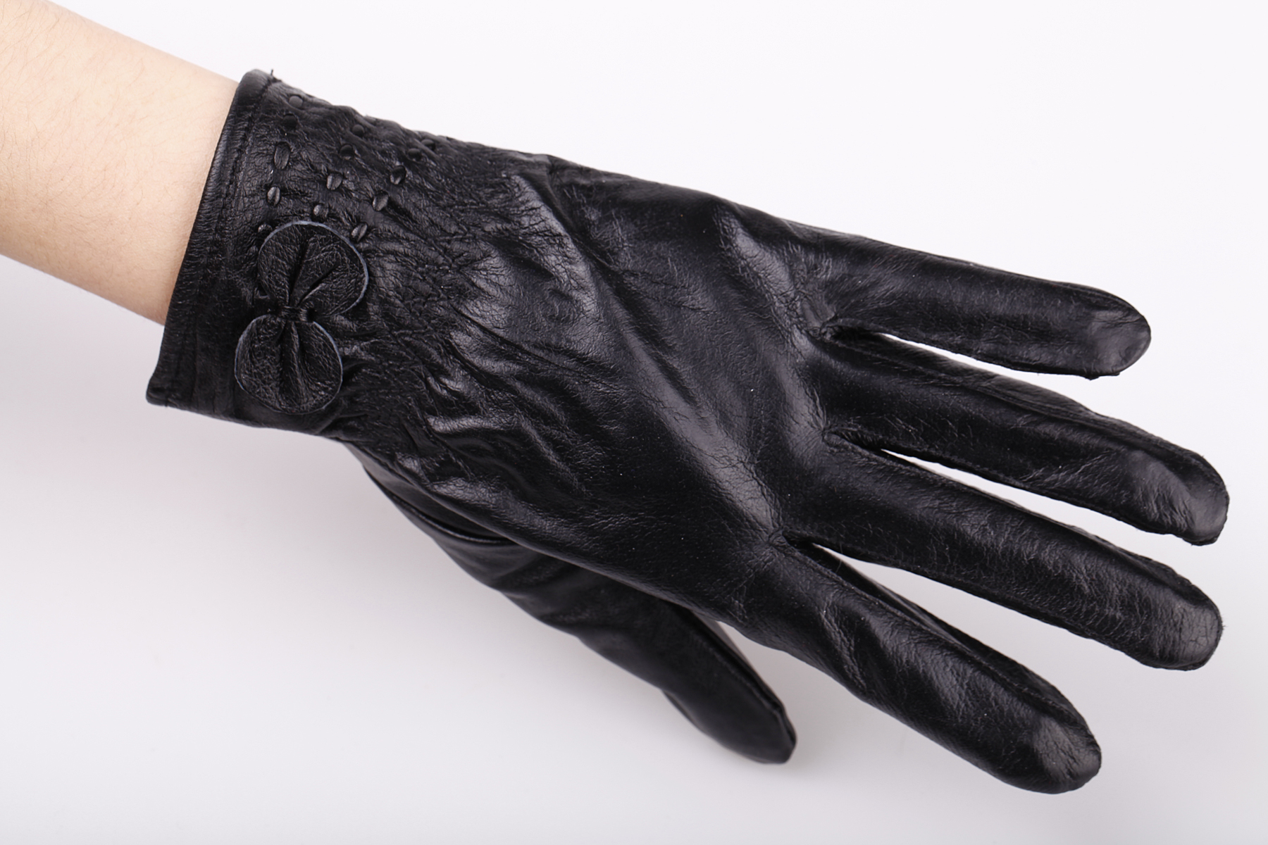 Winter fashion gloves thickening velvet genuine leather gloves thermal women's leather gloves bow gloves (Min.order US$10)