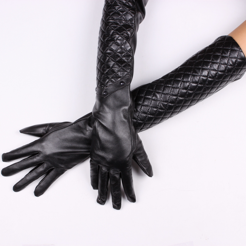 Winter fashion leather gloves women's long design sheepskin genuine leather long gloves