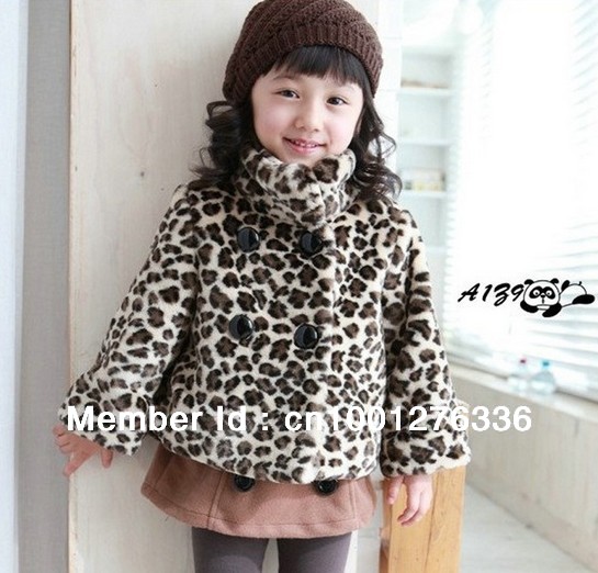 winter fashion leopard grain children double breasted coat girl's coat cotton-padded jacket