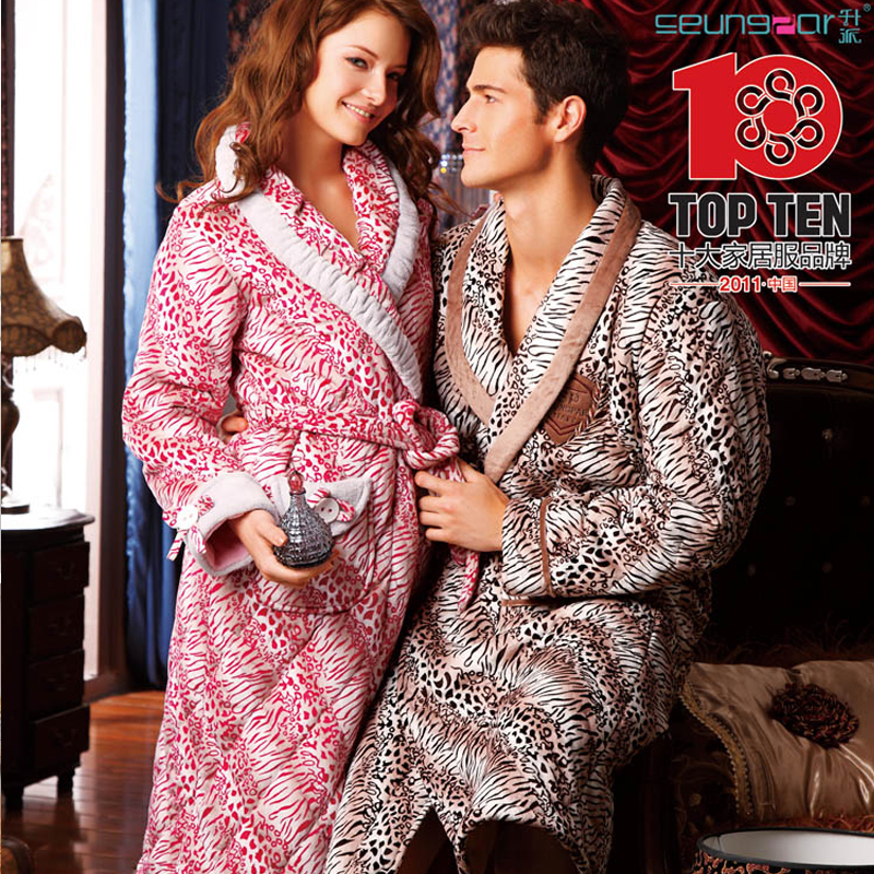 Winter fashion leopard print thickening super soft thermal cotton-padded lovers sleepwear robe lounge 7222