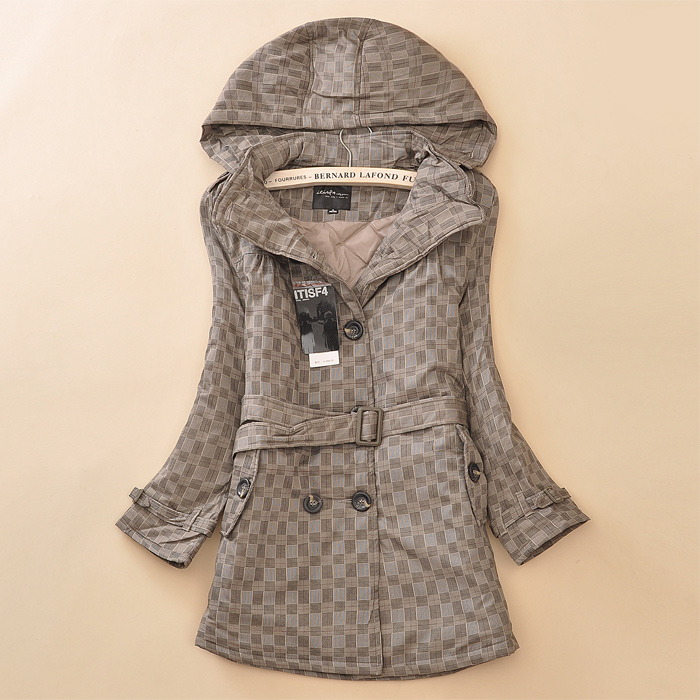 Winter fashion plaid loose medium-long with a hood cardigan double breasted cotton-padded jacket thick outerwear plus size