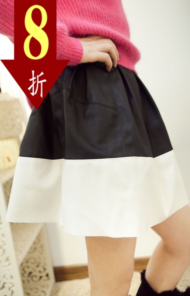 Winter fashion vintage black and white colorant match PU leather short skirt bust skirt female