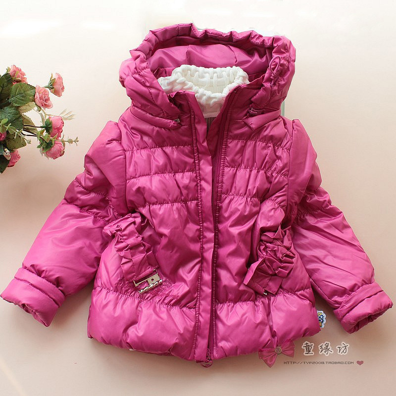Winter female child belt metal buckle with a hood wadded jacket baby cotton-padded jacket child cotton-padded jacket