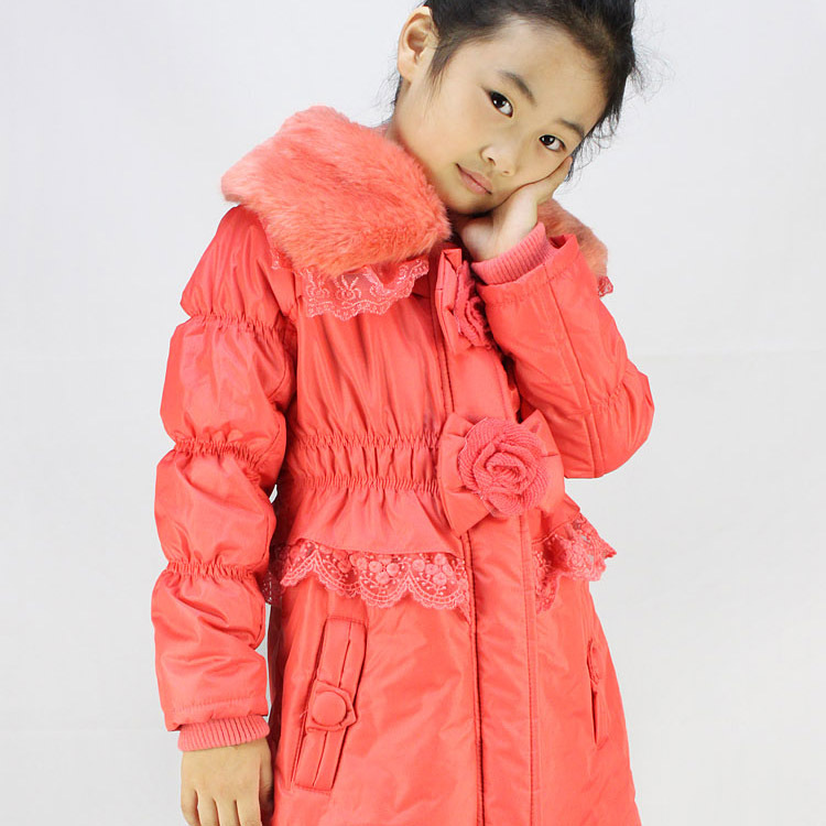 Winter female child clothing child thick fur collar slim wadded jacket cotton-padded jacket cotton-padded jacket trench