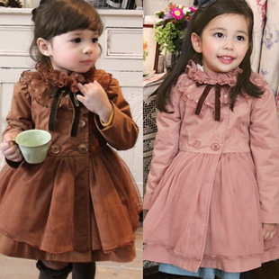 Winter female child lace soft screen stand collar princess dress cotton-padded trench baby outerwear child overcoat